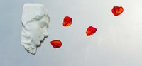 rose on the mirror, 2018, marmo statuario di Carrara, acciaio inox e vetro di murano, cm80x40x17cm